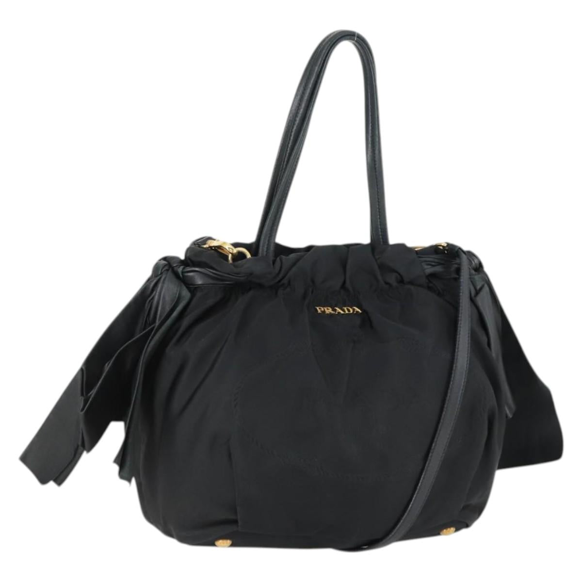 PRADA Tote Bag Nylon Leather 2way Black Gold Auth ep12948