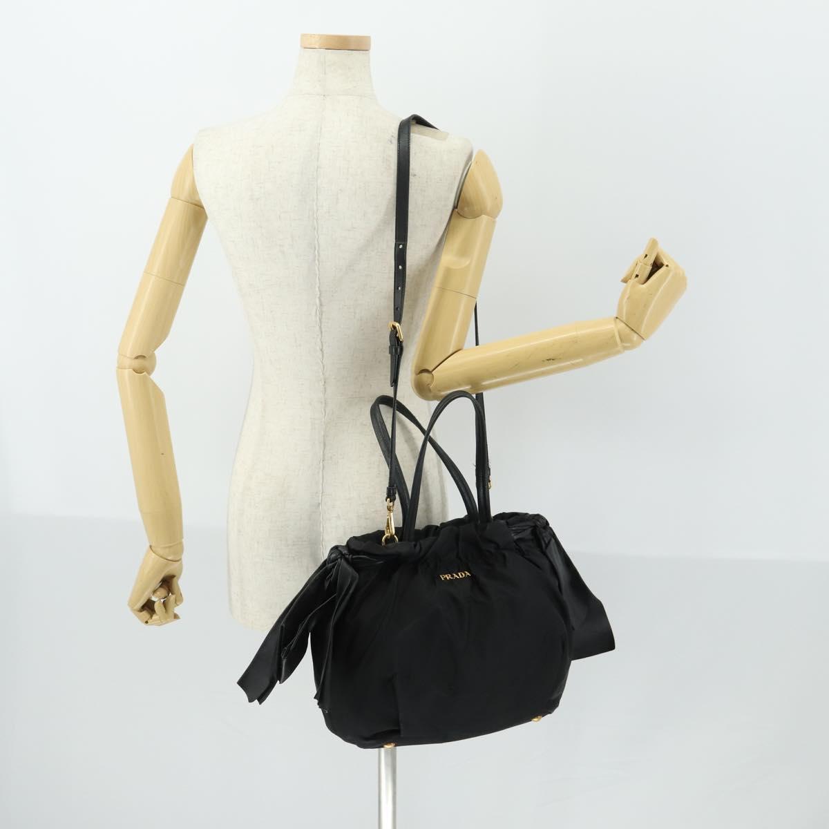PRADA Tote Bag Nylon Leather 2way Black Gold Auth ep12948