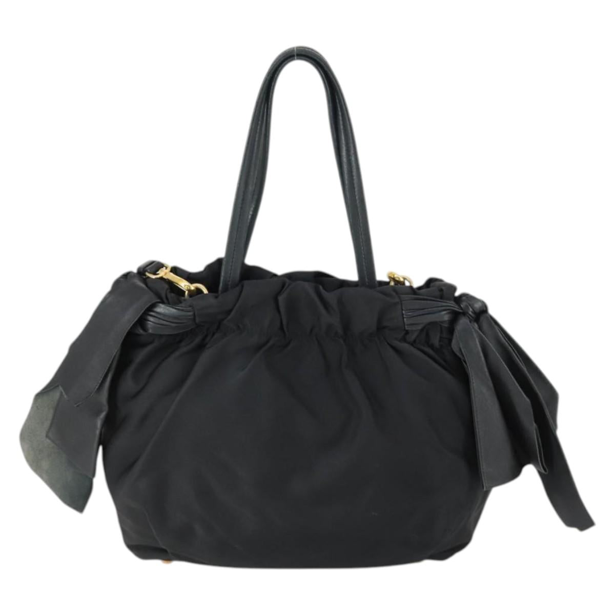 PRADA Tote Bag Nylon Leather 2way Black Gold Auth ep12948