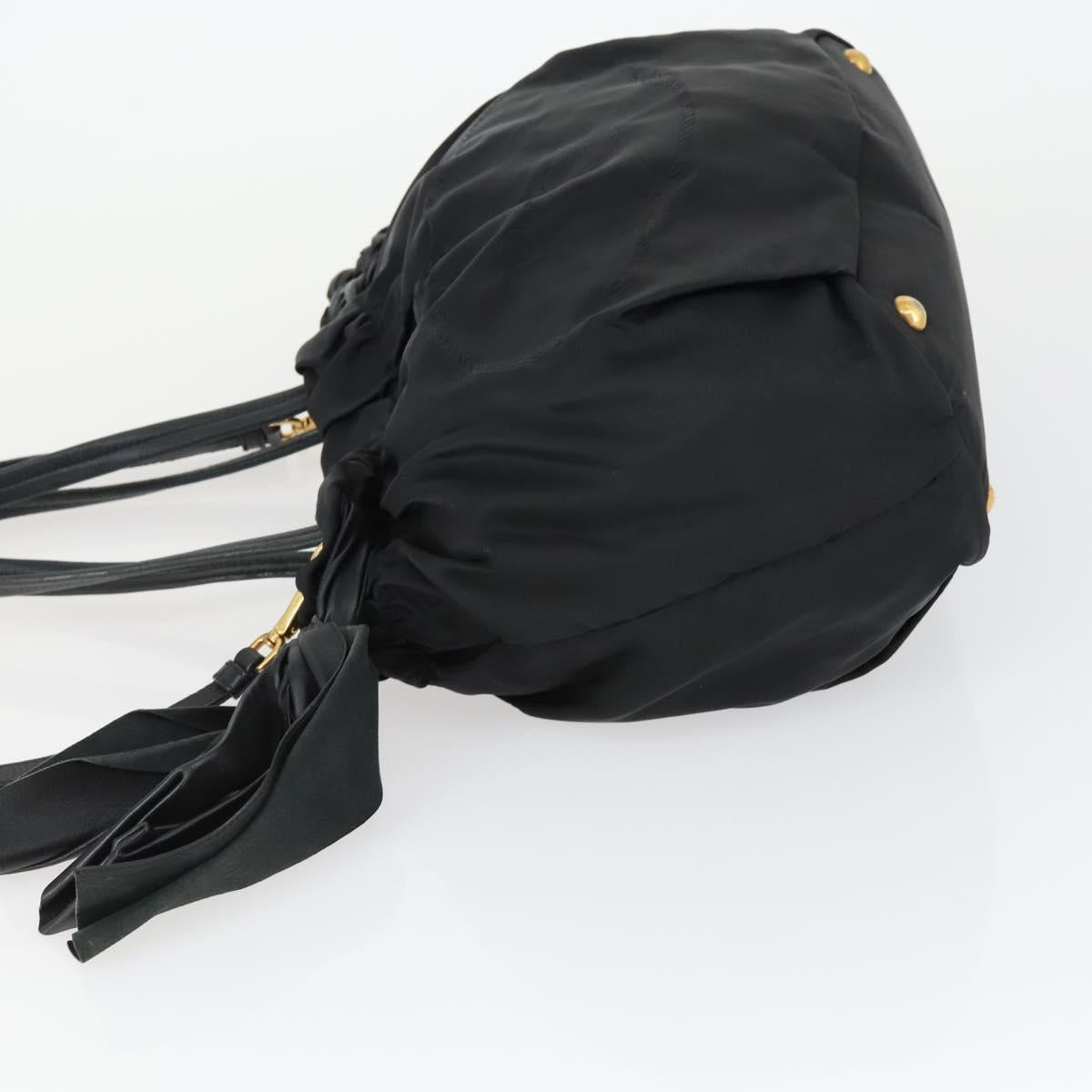 PRADA Tote Bag Nylon Leather 2way Black Gold Auth ep12948