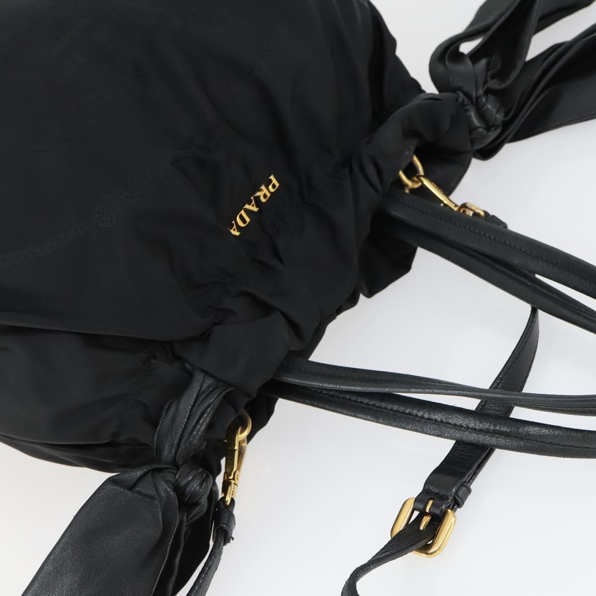 PRADA Tote Bag Nylon Leather 2way Black Gold Auth ep12948