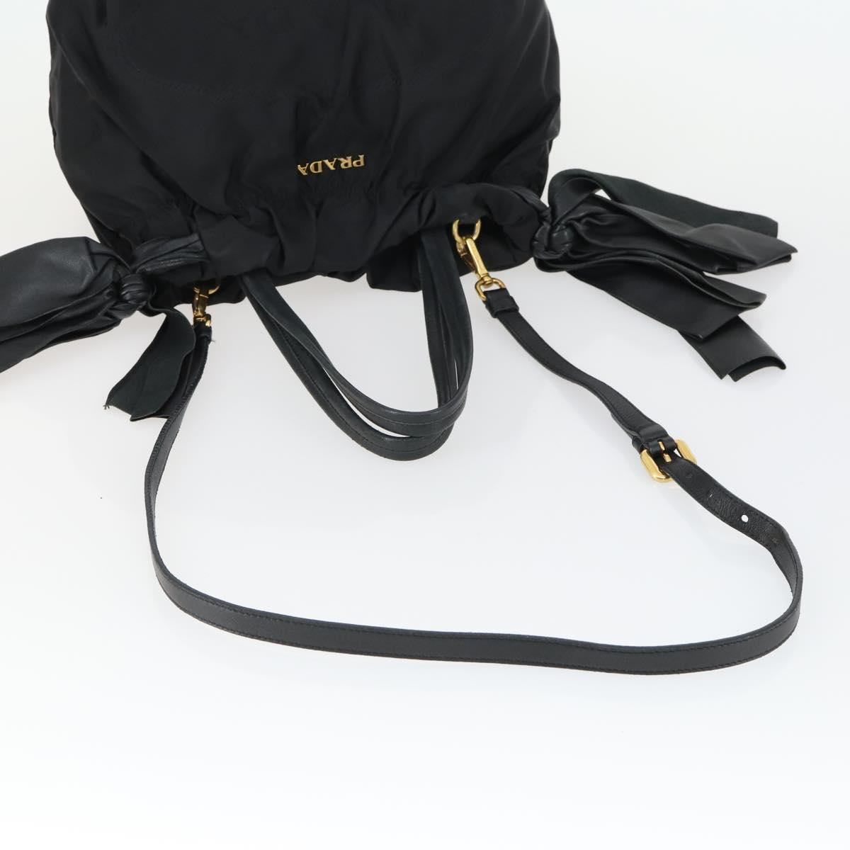 PRADA Tote Bag Nylon Leather 2way Black Gold Auth ep12948