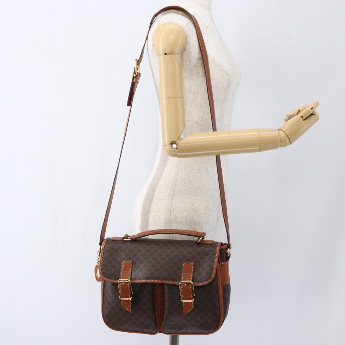 CELINE Macadam Canvas Hand Bag PVC Leather 2way Brown Gold Auth ep12949V