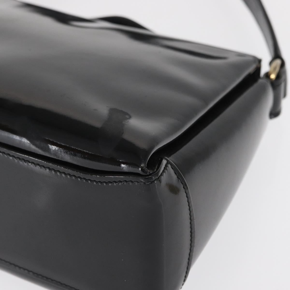 GUCCI Hand Bag Patent leather Black Gold Auth ep12956