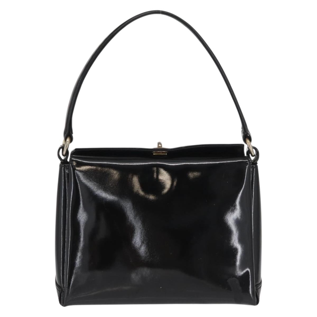 GUCCI Hand Bag Patent leather Black Gold Auth ep12956