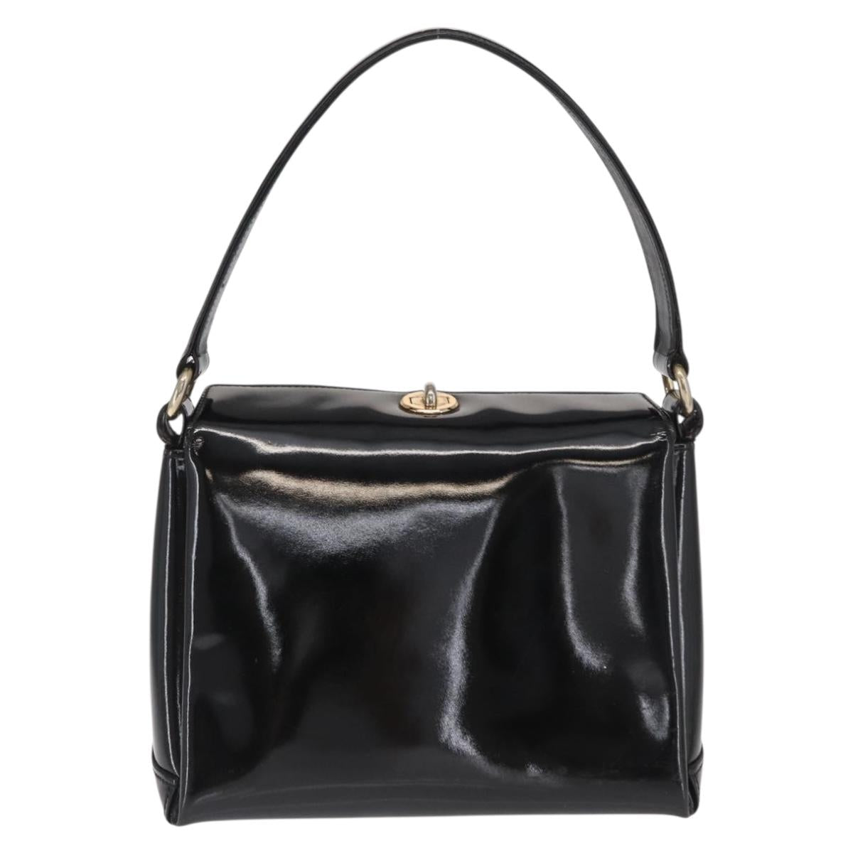 GUCCI Hand Bag Patent leather Black Gold Auth ep12956