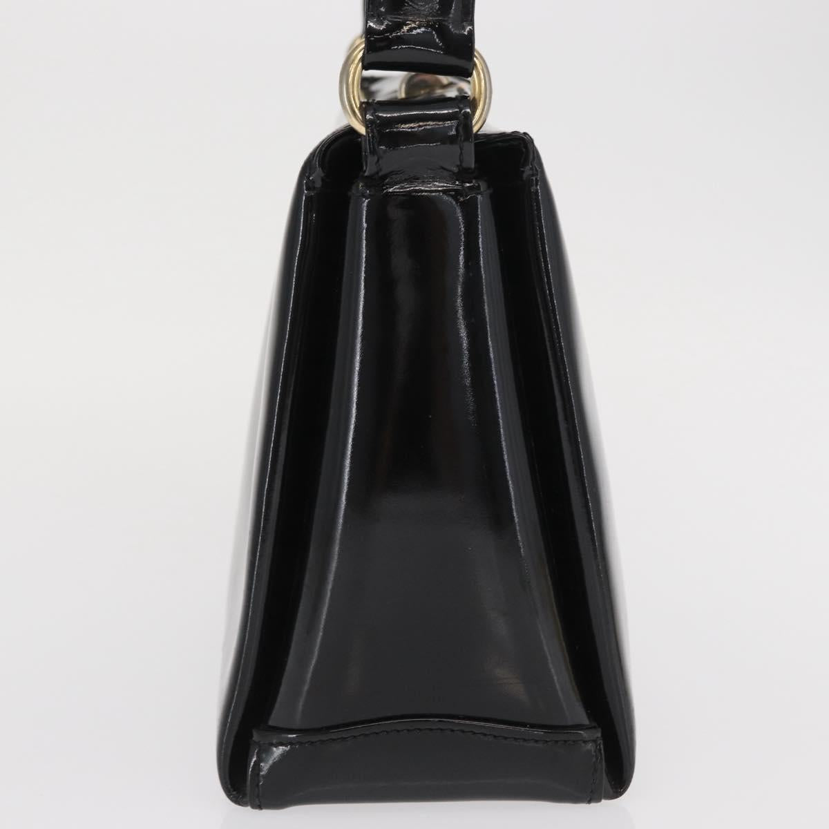 GUCCI Hand Bag Patent leather Black Gold Auth ep12956