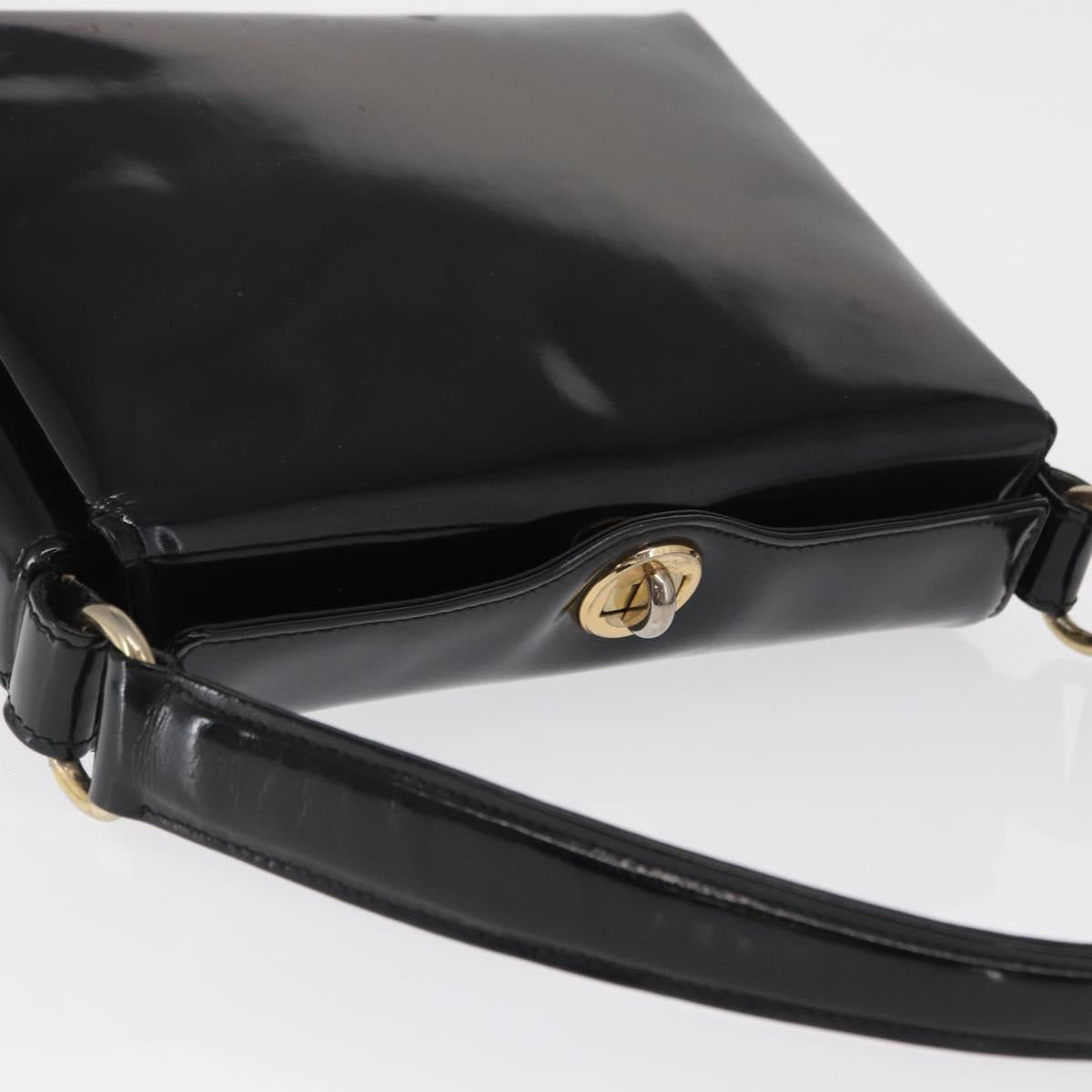 GUCCI Hand Bag Patent leather Black Gold Auth ep12956