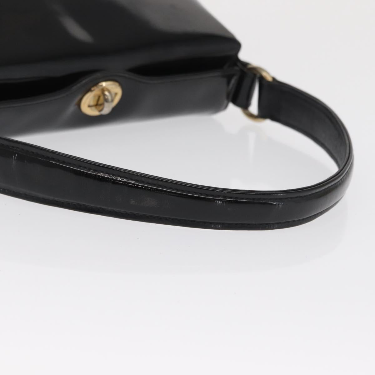 GUCCI Hand Bag Patent leather Black Gold Auth ep12956