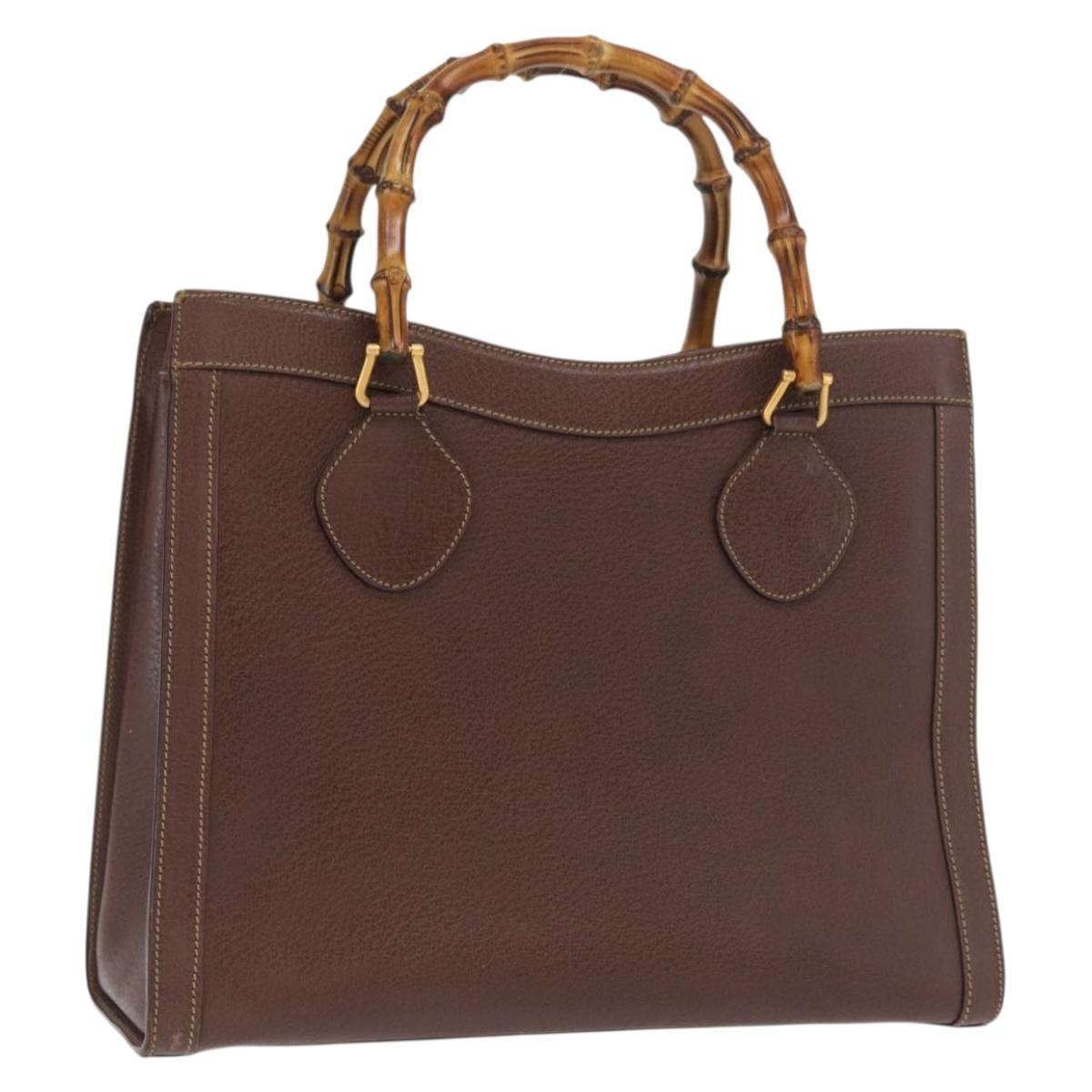 GUCCI Bamboo Hand Bag Leather Black Gold 002 1186 0260 Auth ep12963