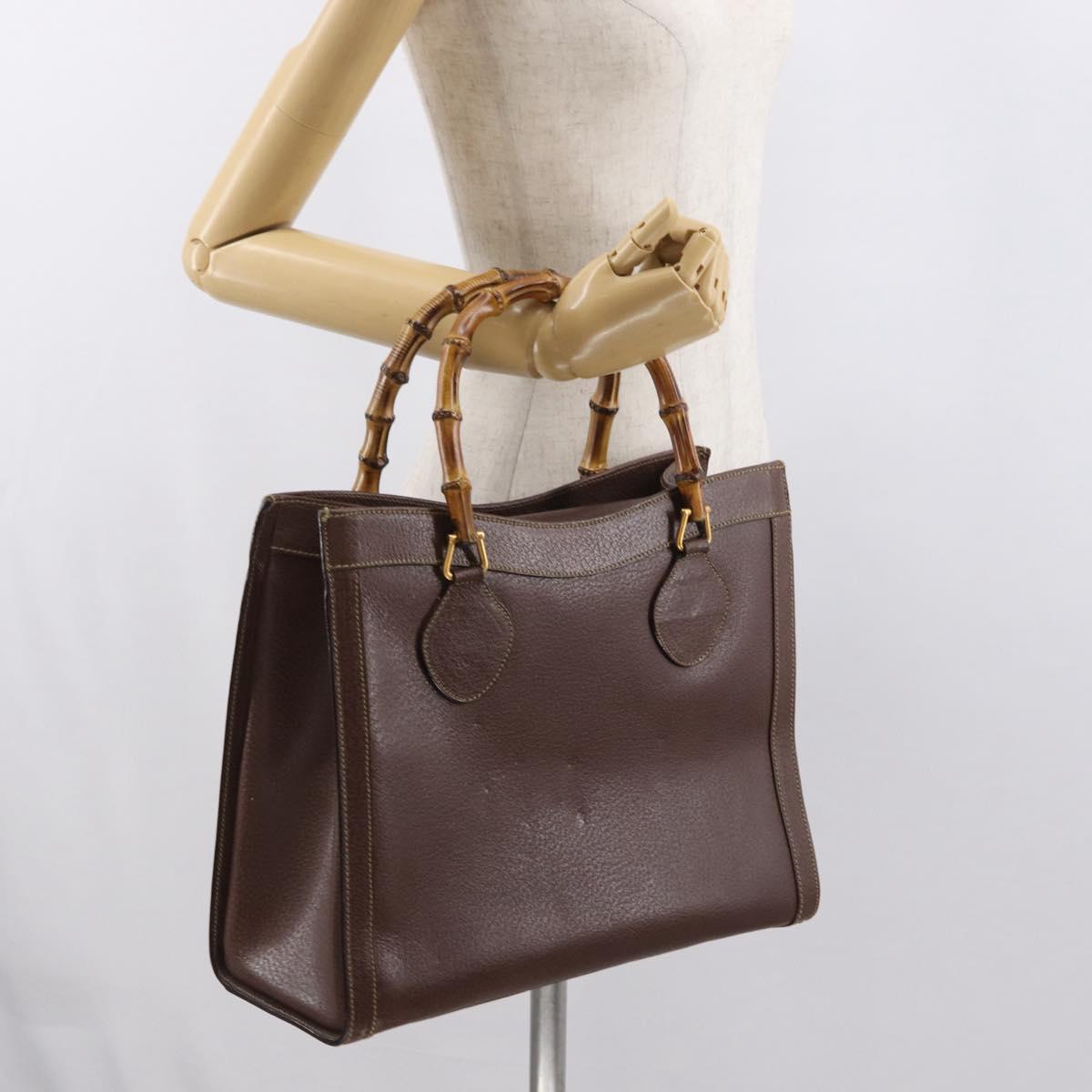GUCCI Bamboo Hand Bag Leather Black Gold 002 1186 0260 Auth ep12963