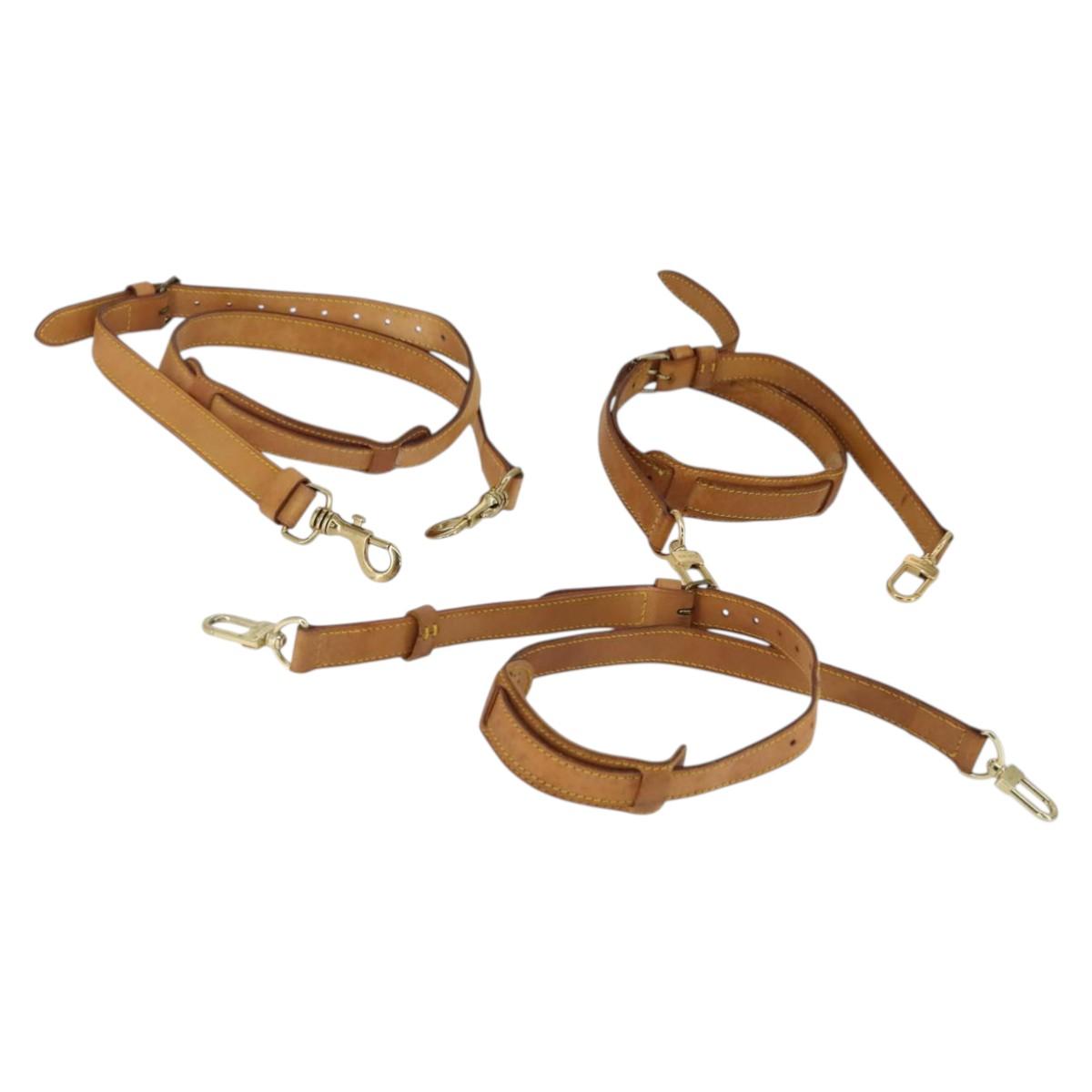 LOUIS VUITTON Shoulder Strap Leather 3 Set Beige LV Auth ep12964