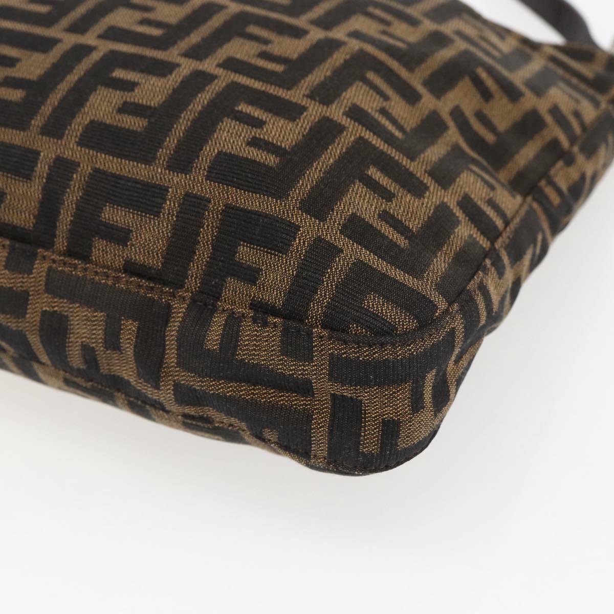 FENDI Zucca Canvas Shoulder Bag Black Brown Silver Auth ep12966V