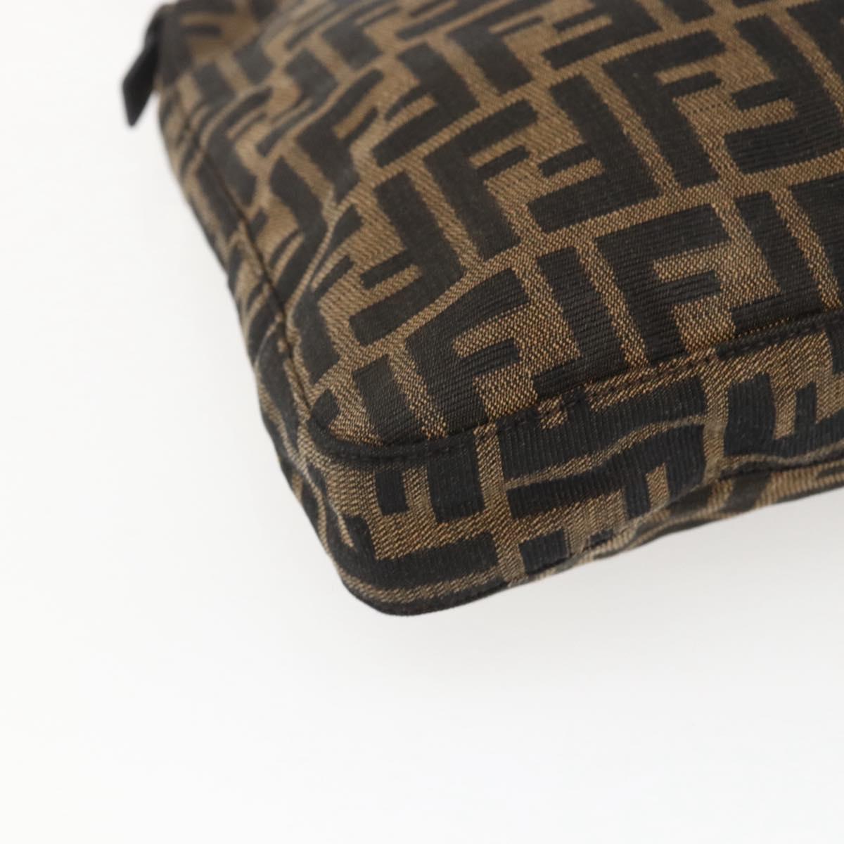 FENDI Zucca Canvas Shoulder Bag Black Brown Silver Auth ep12966V