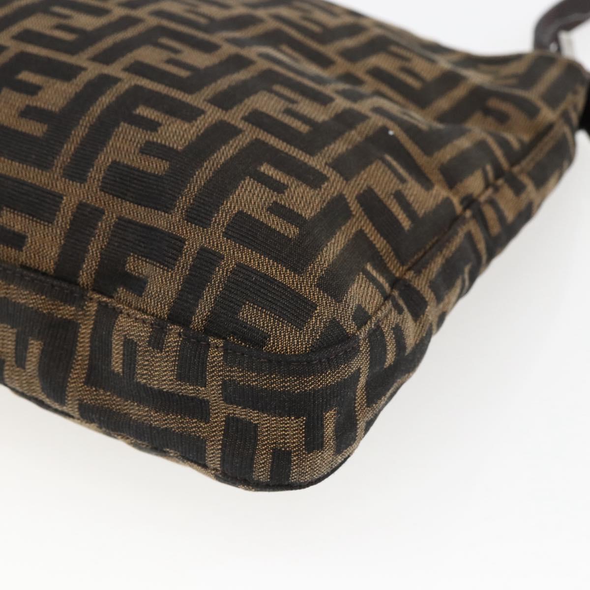 FENDI Zucca Canvas Shoulder Bag Black Brown Silver Auth ep12966V