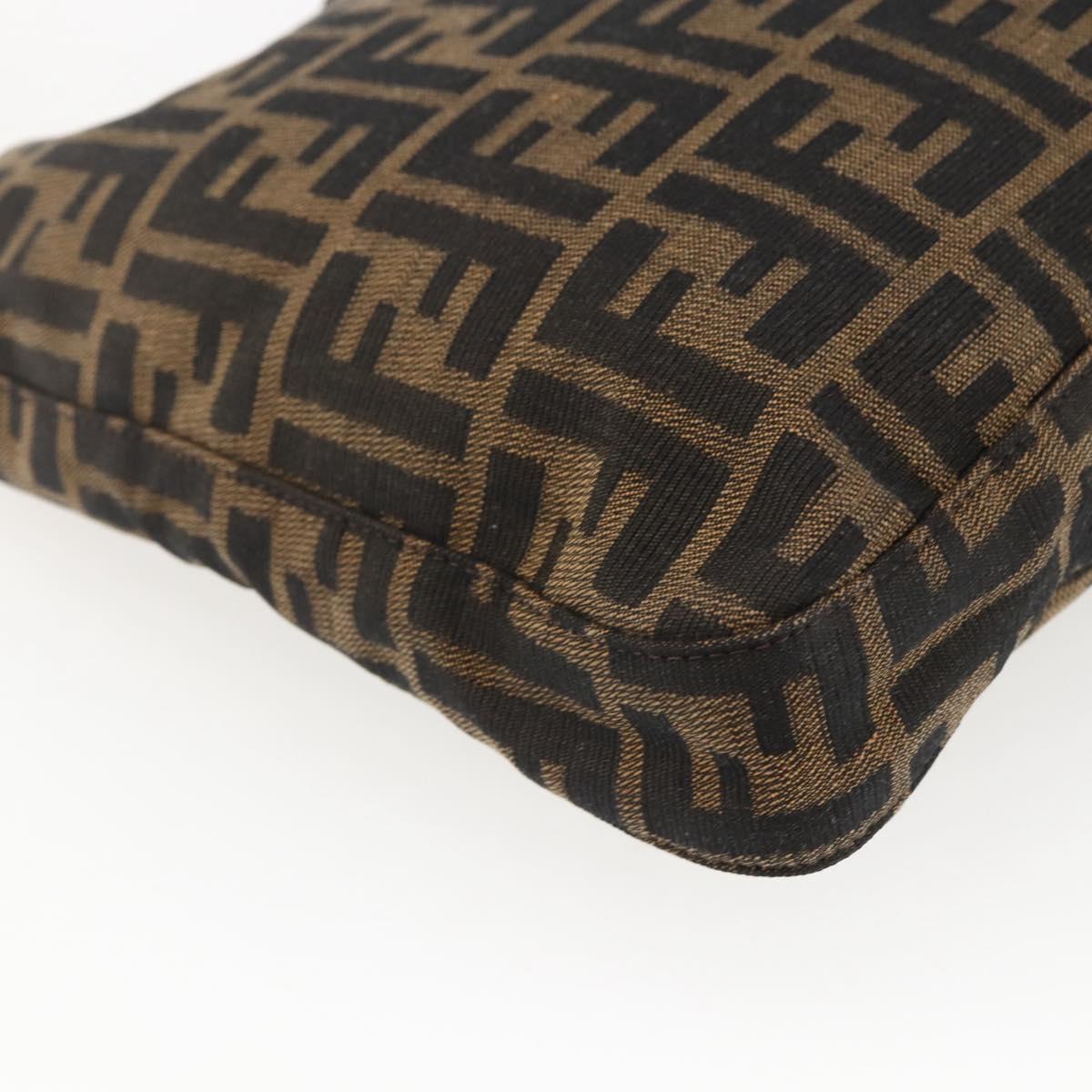 FENDI Zucca Canvas Shoulder Bag Black Brown Silver Auth ep12966V