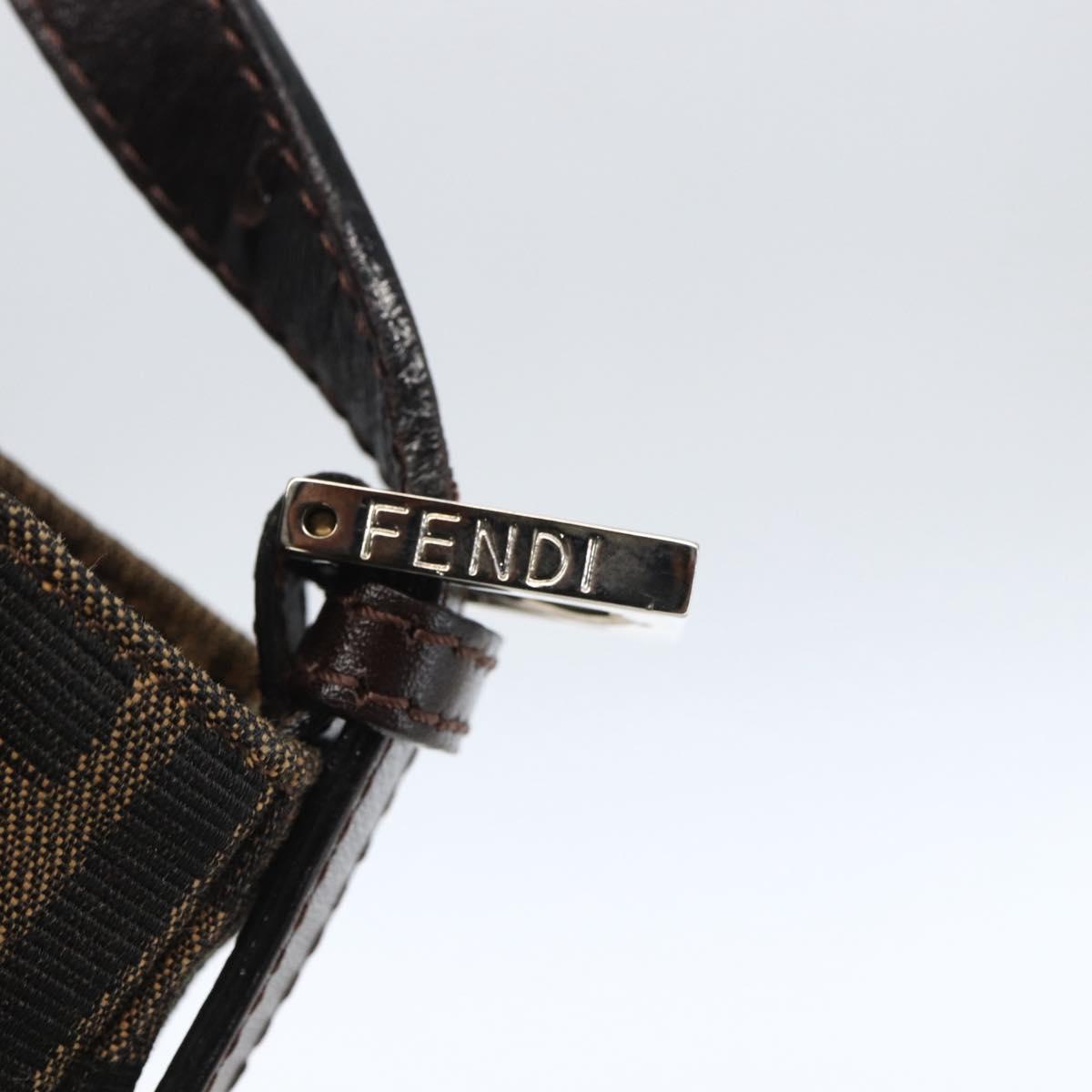 FENDI Zucca Canvas Shoulder Bag Black Brown Silver Auth ep12966V