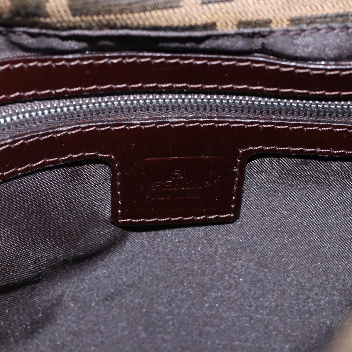 FENDI Zucca Canvas Shoulder Bag Black Brown Silver Auth ep12966V
