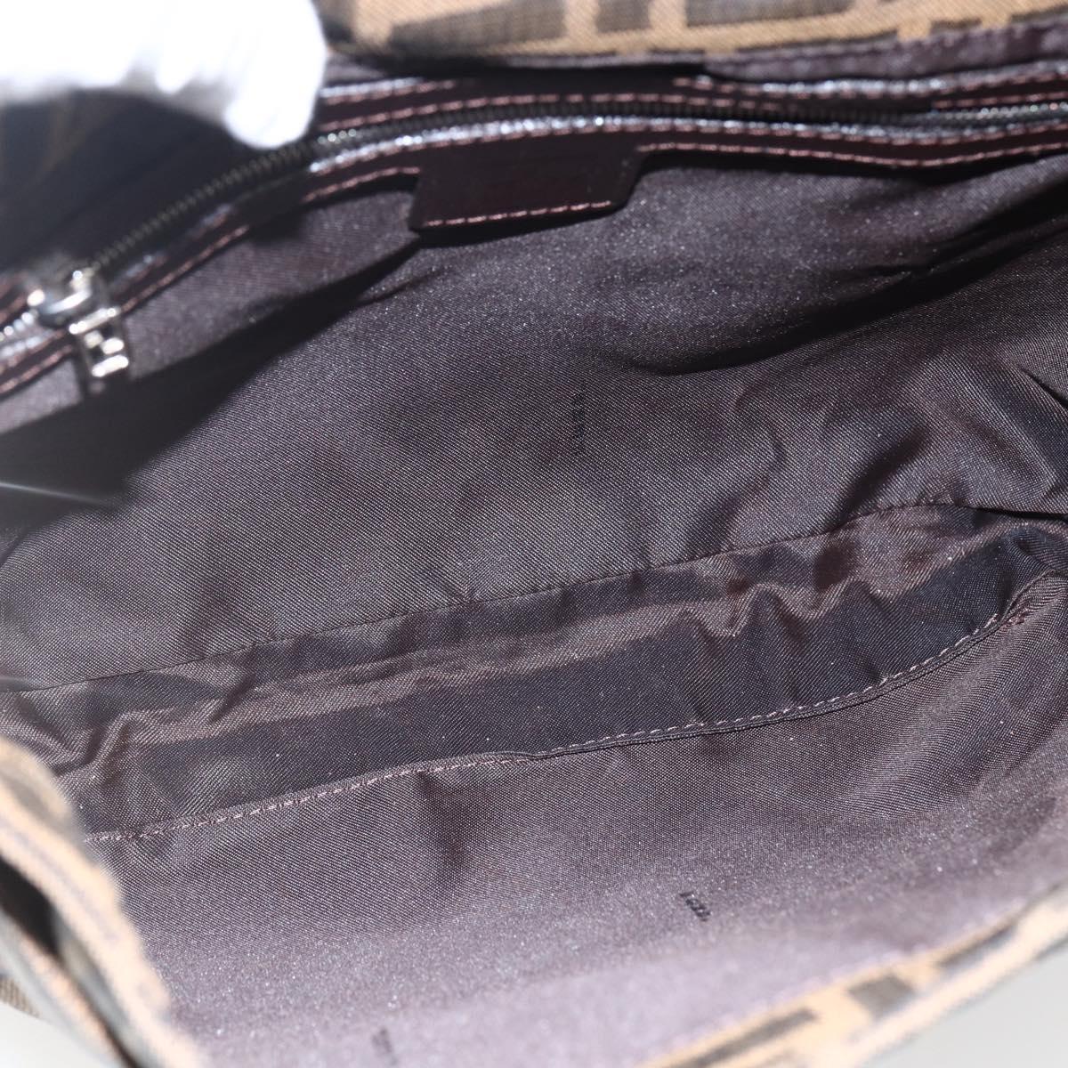 FENDI Zucca Canvas Shoulder Bag Black Brown Silver Auth ep12966V