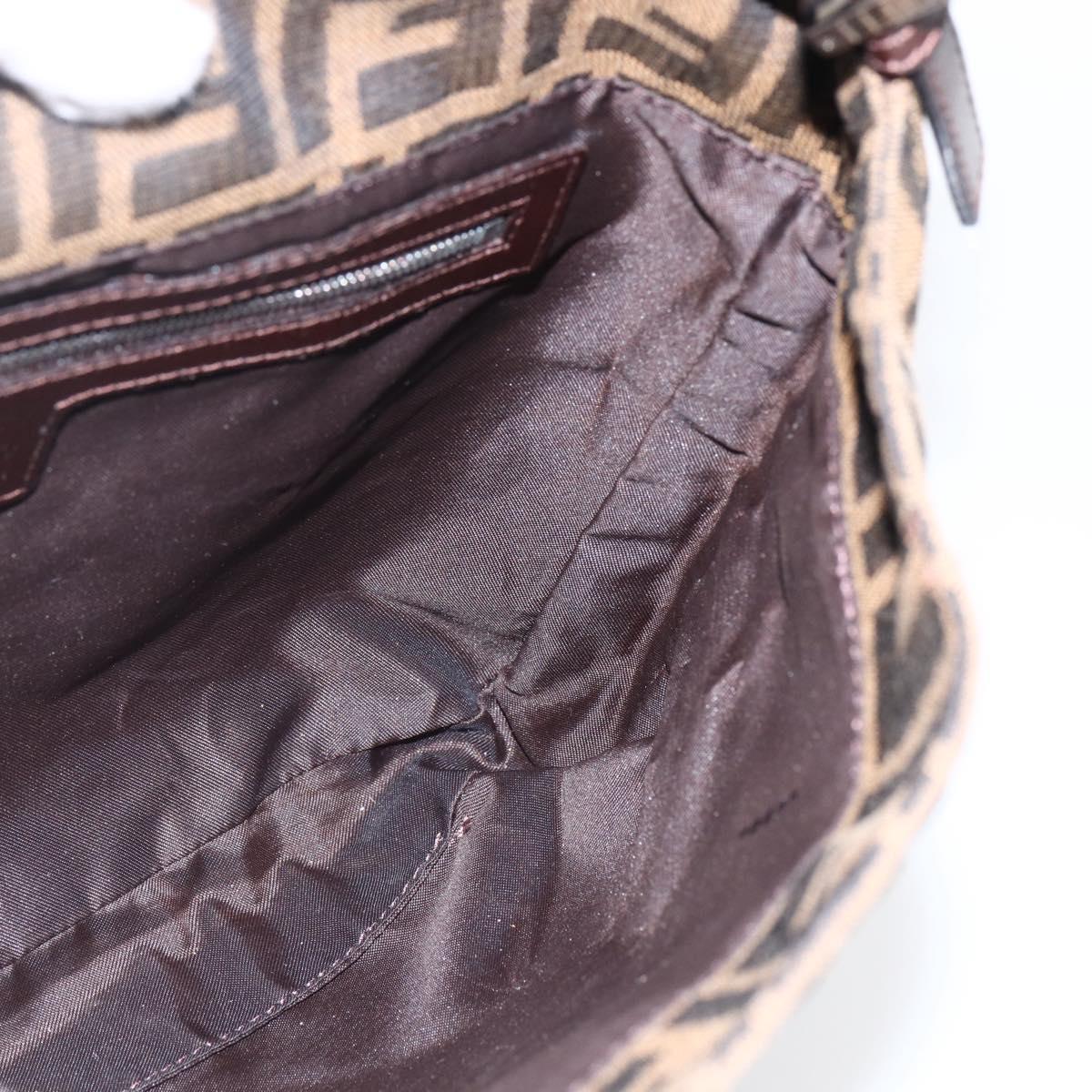 FENDI Zucca Canvas Shoulder Bag Black Brown Silver Auth ep12966V