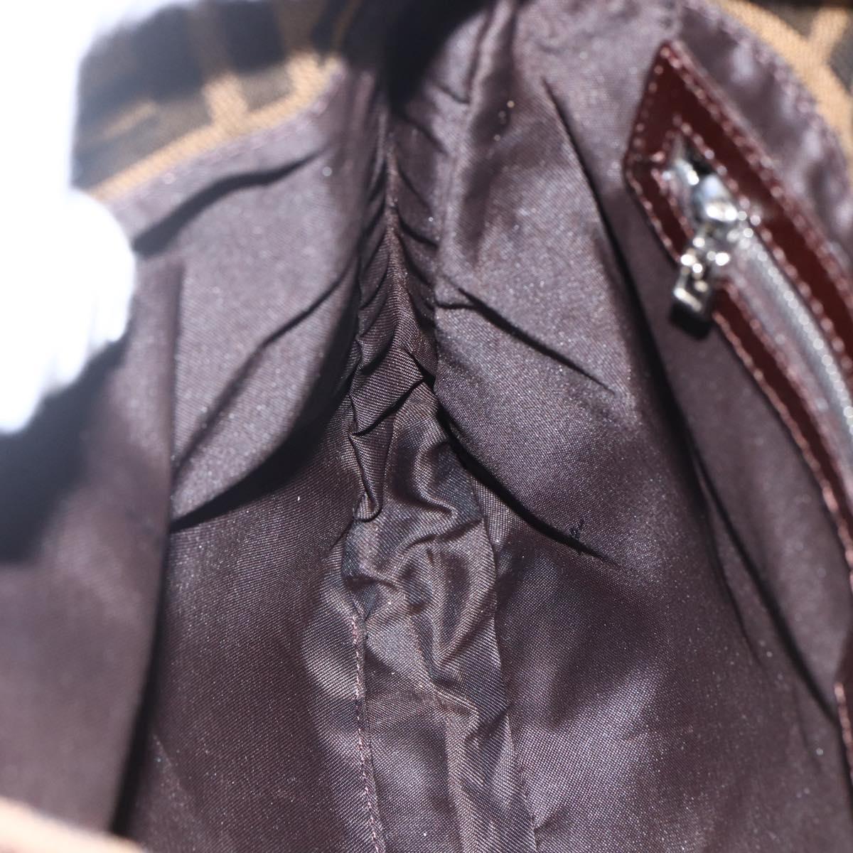 FENDI Zucca Canvas Shoulder Bag Black Brown Silver Auth ep12966V