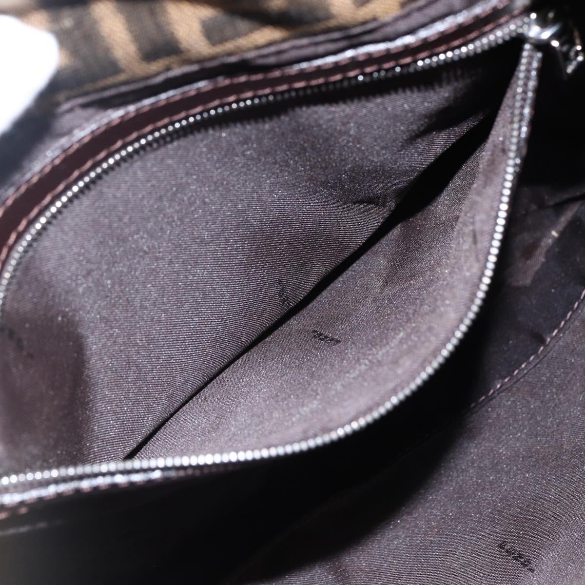 FENDI Zucca Canvas Shoulder Bag Black Brown Silver Auth ep12966V