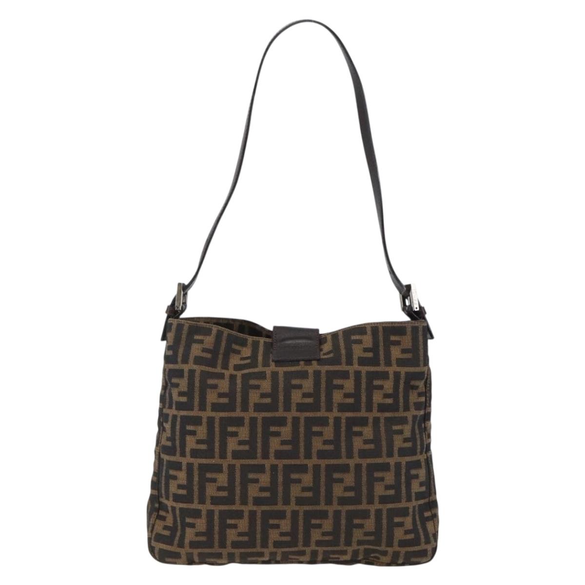 FENDI Zucca Canvas Shoulder Bag Black Brown Silver Auth ep12966V