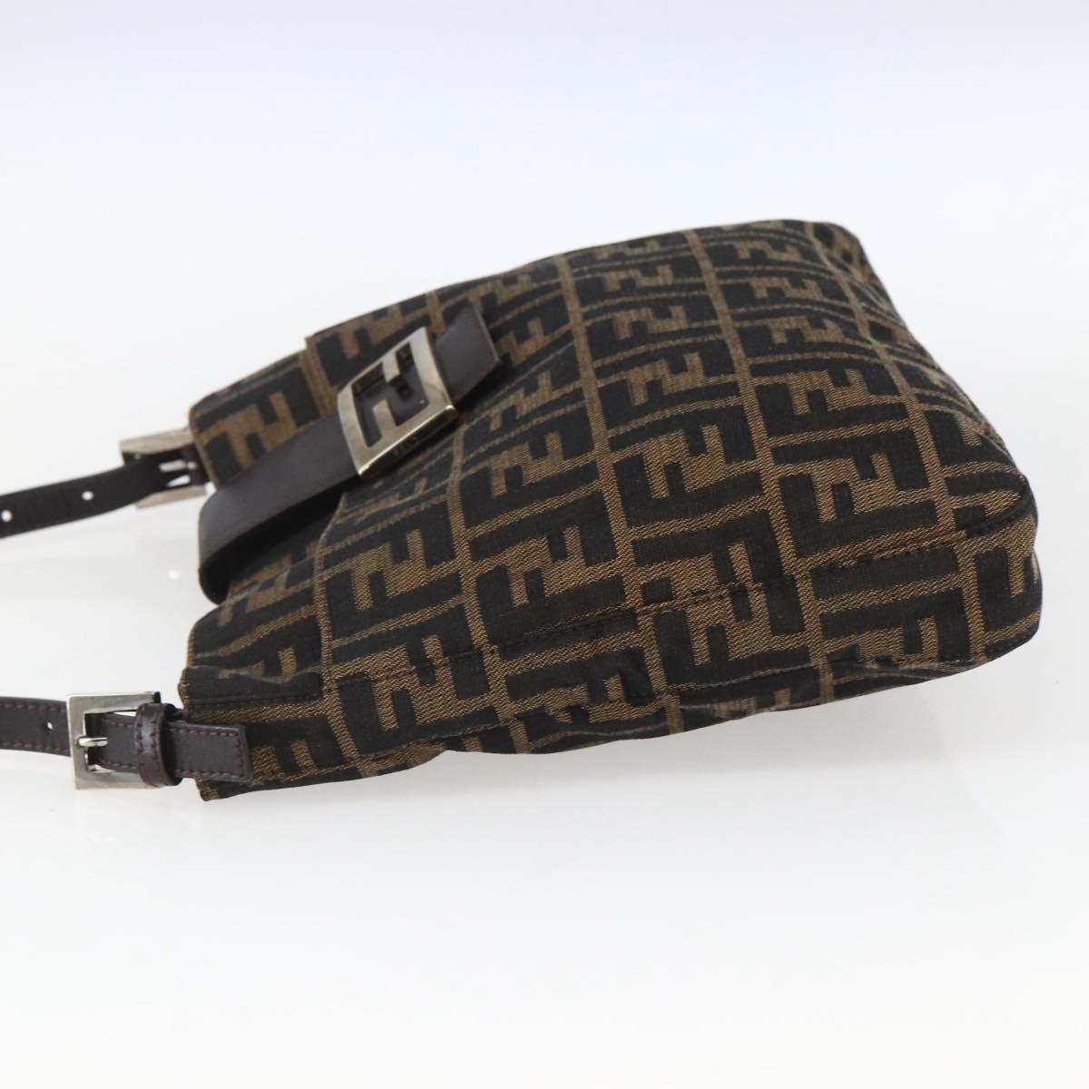 FENDI Zucca Canvas Shoulder Bag Black Brown Silver Auth ep12966V