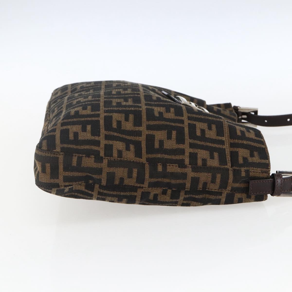 FENDI Zucca Canvas Shoulder Bag Black Brown Silver Auth ep12966V