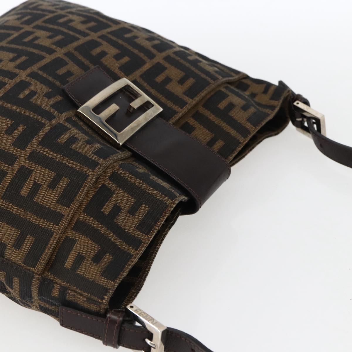 FENDI Zucca Canvas Shoulder Bag Black Brown Silver Auth ep12966V