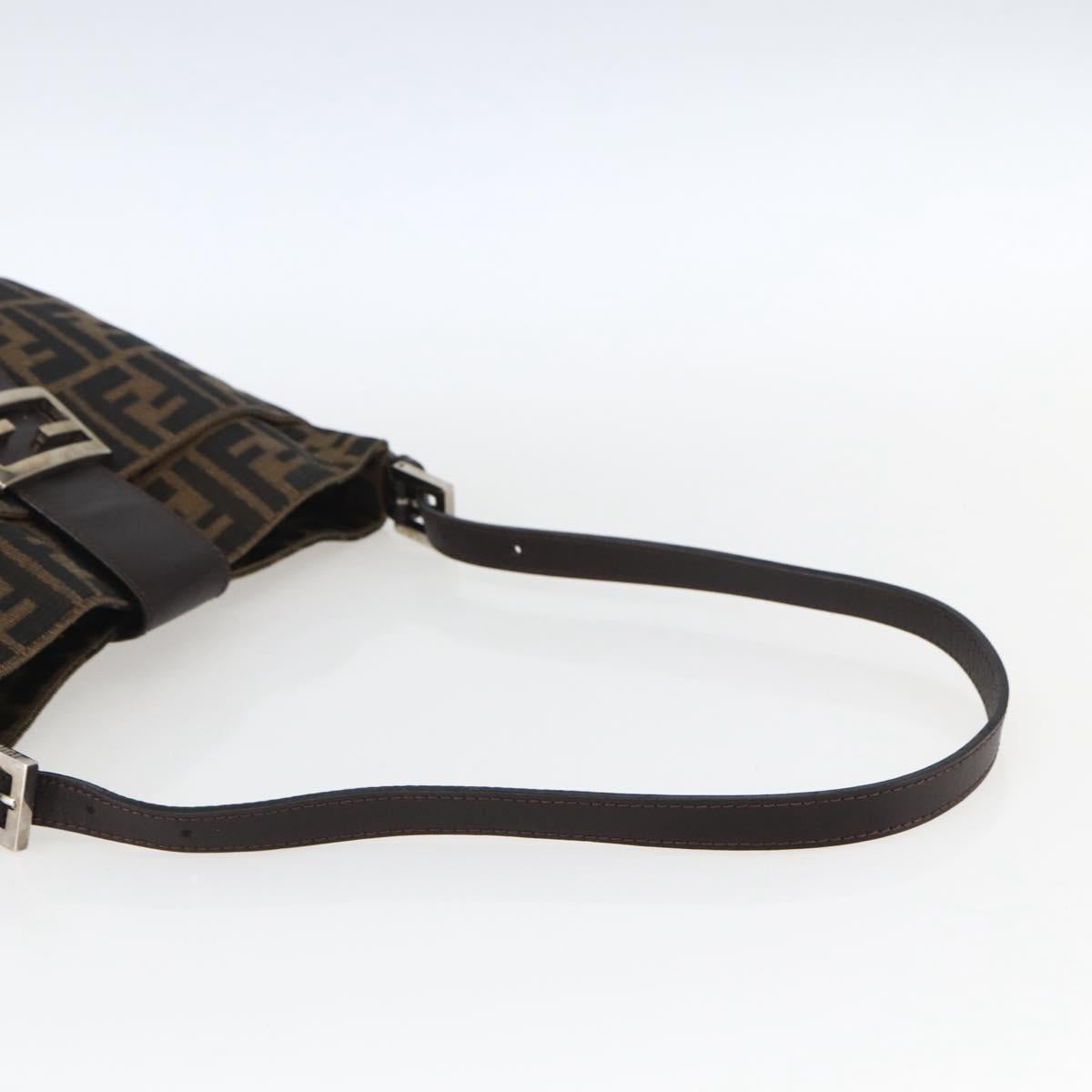 FENDI Zucca Canvas Shoulder Bag Black Brown Silver Auth ep12966V