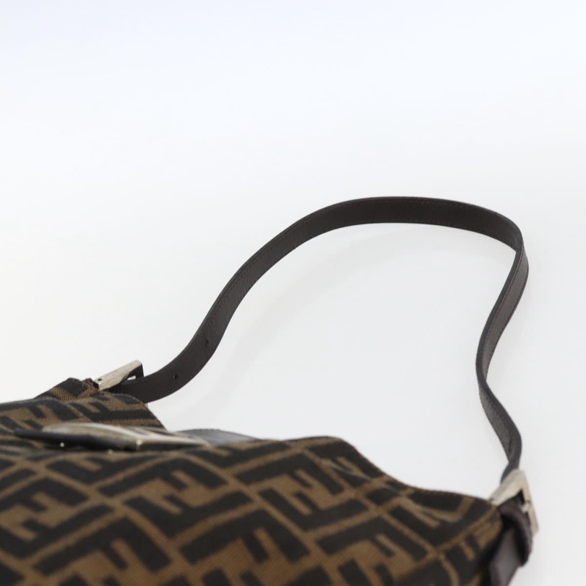 FENDI Zucca Canvas Shoulder Bag Black Brown Silver Auth ep12966V