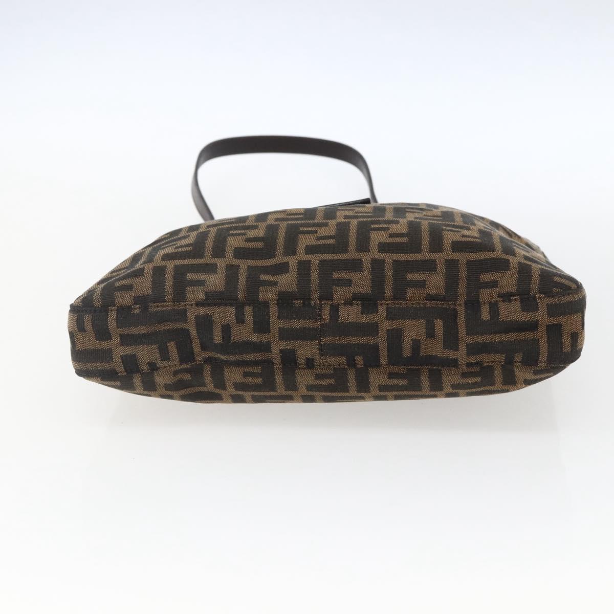 FENDI Zucca Canvas Shoulder Bag Black Brown Silver Auth ep12966V