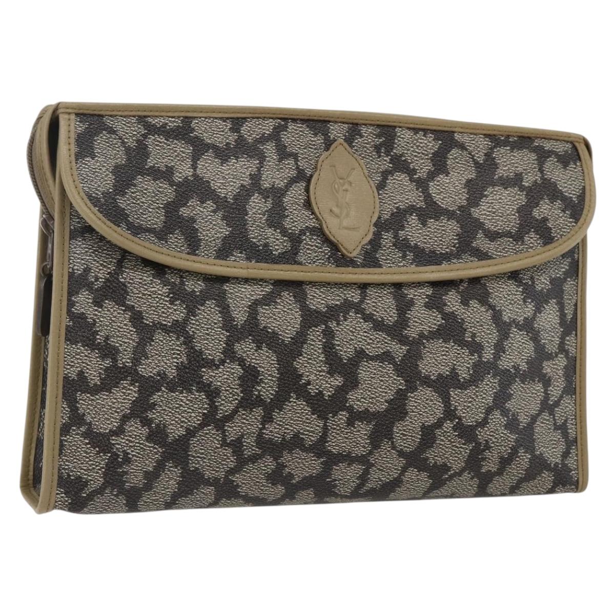 SAINT LAURENT Clutch Bag PVC Gray Beige Auth ep12972V