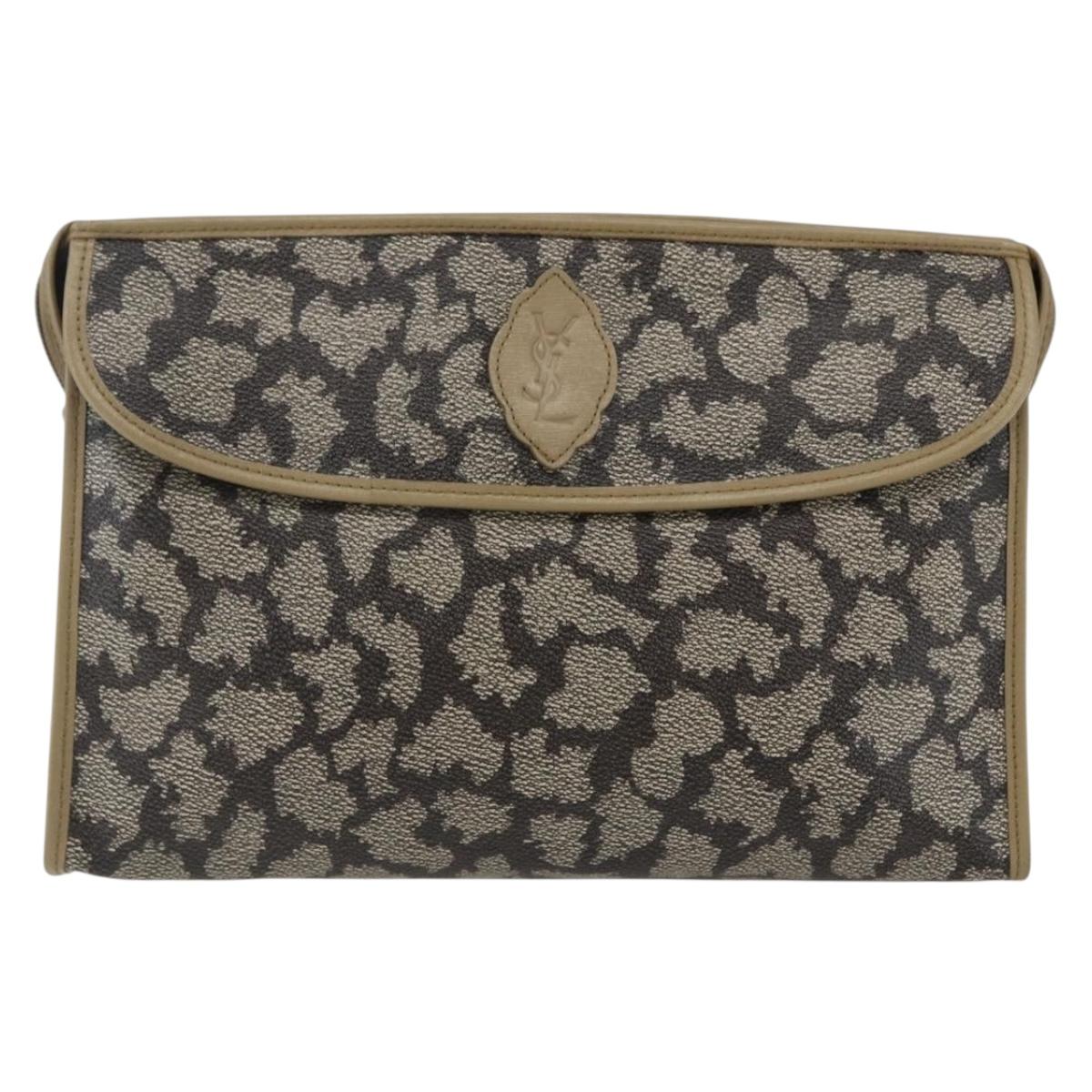 SAINT LAURENT Clutch Bag PVC Gray Beige Auth ep12972V
