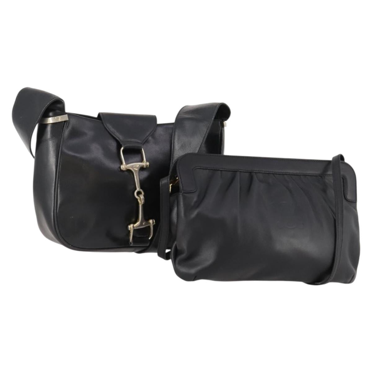 CELINE Bag Leather 2 Set Black Auth ep12973