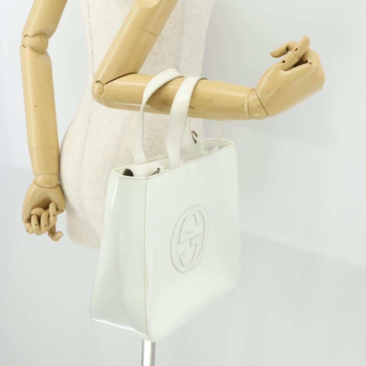 GUCCI Hand Bag Patent leather White Auth ep12976