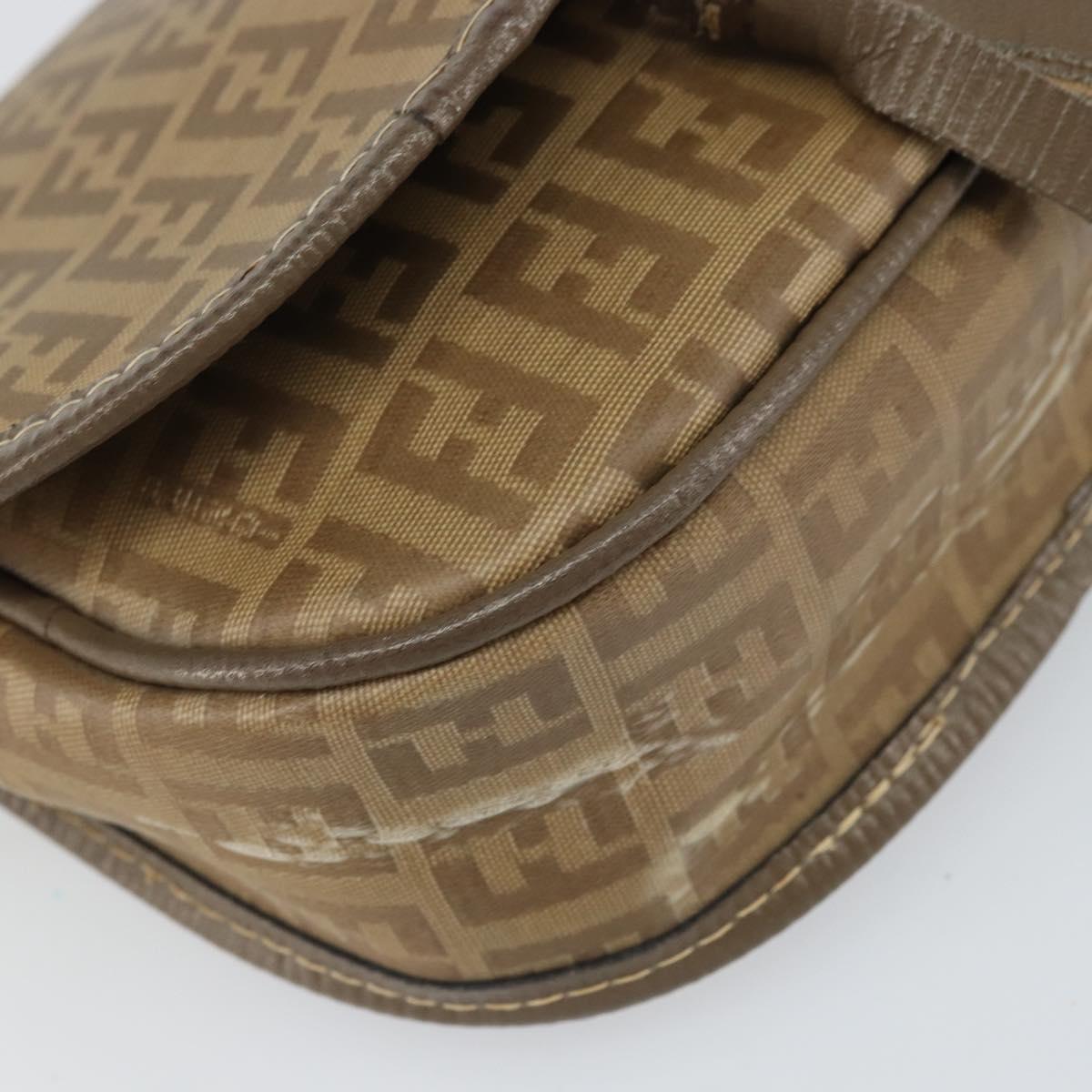 FENDI Zucchino Canvas Shoulder Bag Coated Canvas Beige Auth ep12978