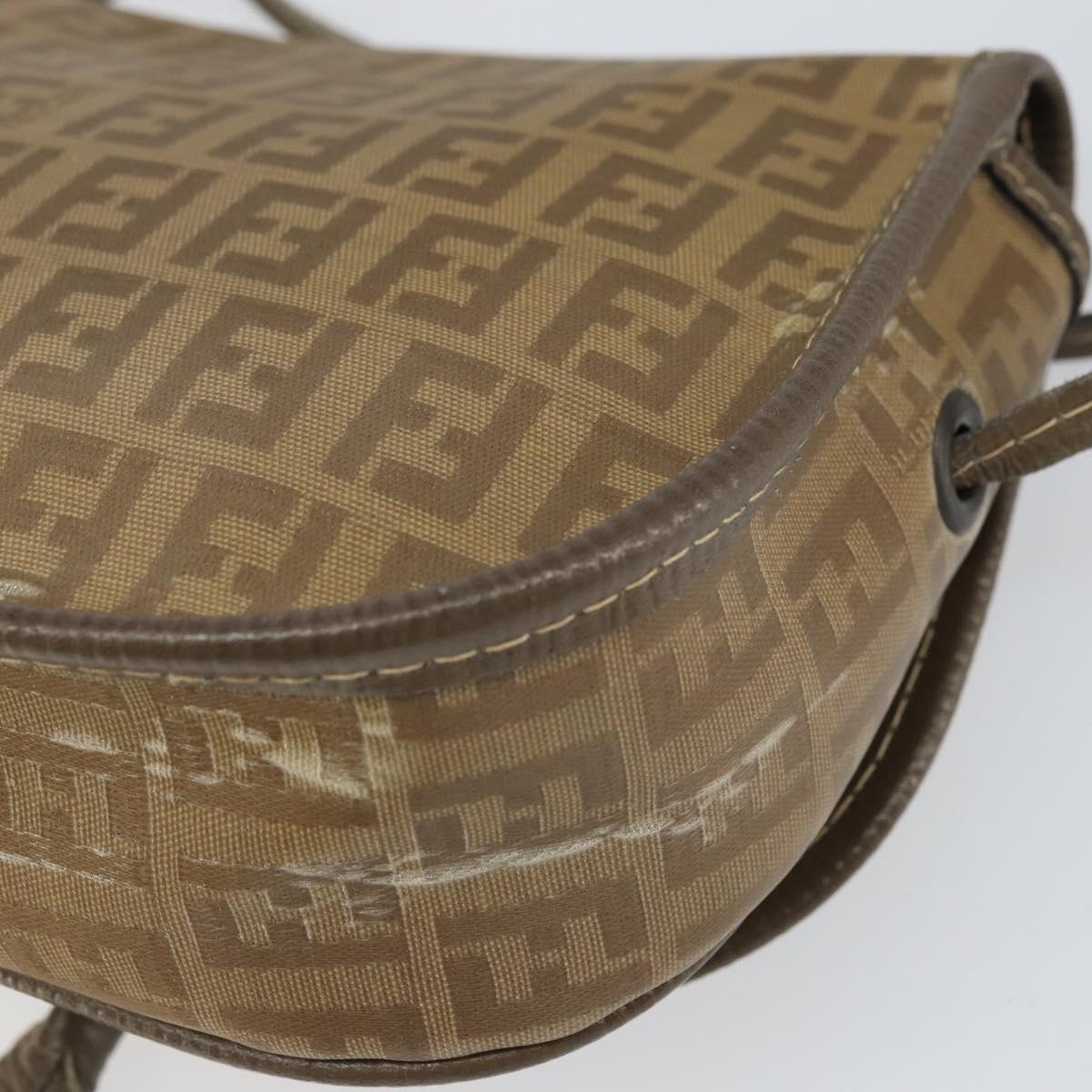 FENDI Zucchino Canvas Shoulder Bag Coated Canvas Beige Auth ep12978
