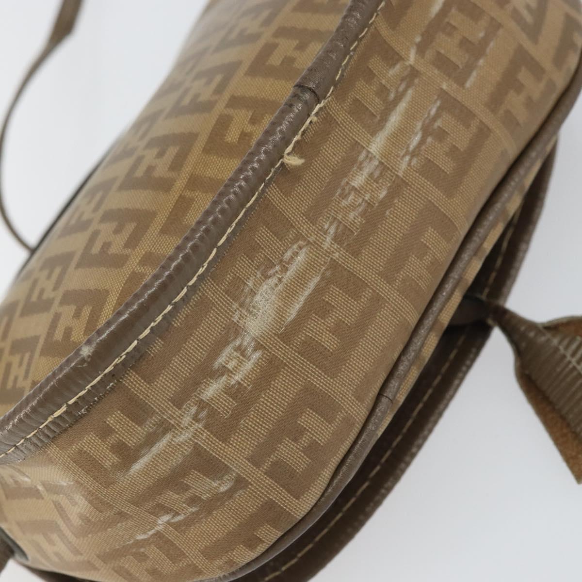 FENDI Zucchino Canvas Shoulder Bag Coated Canvas Beige Auth ep12978