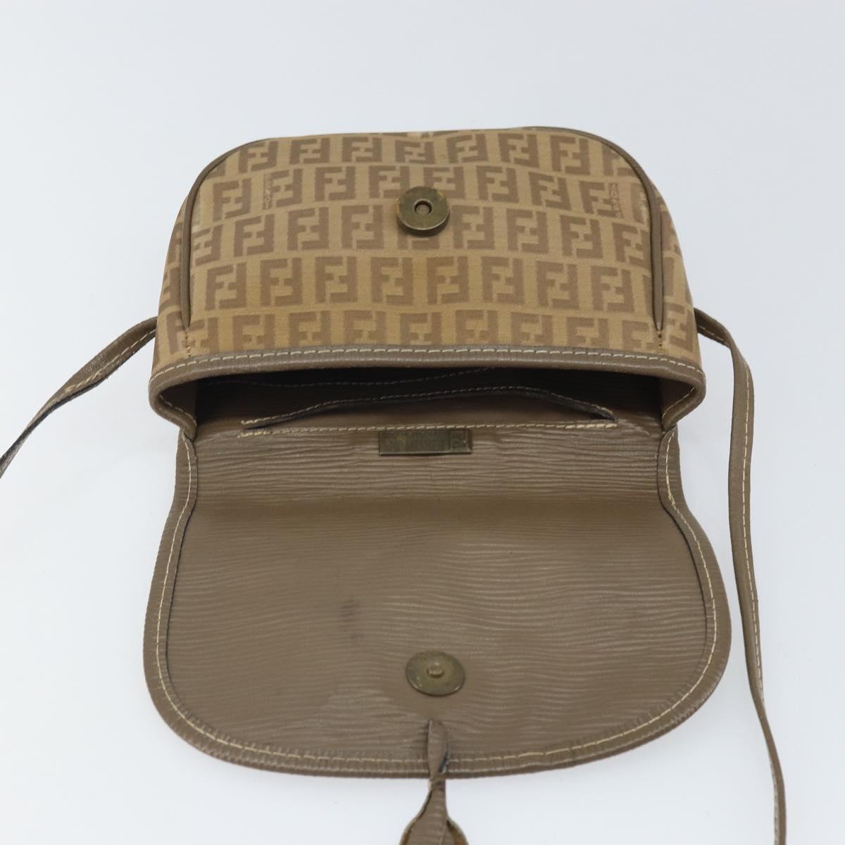 FENDI Zucchino Canvas Shoulder Bag Coated Canvas Beige Auth ep12978