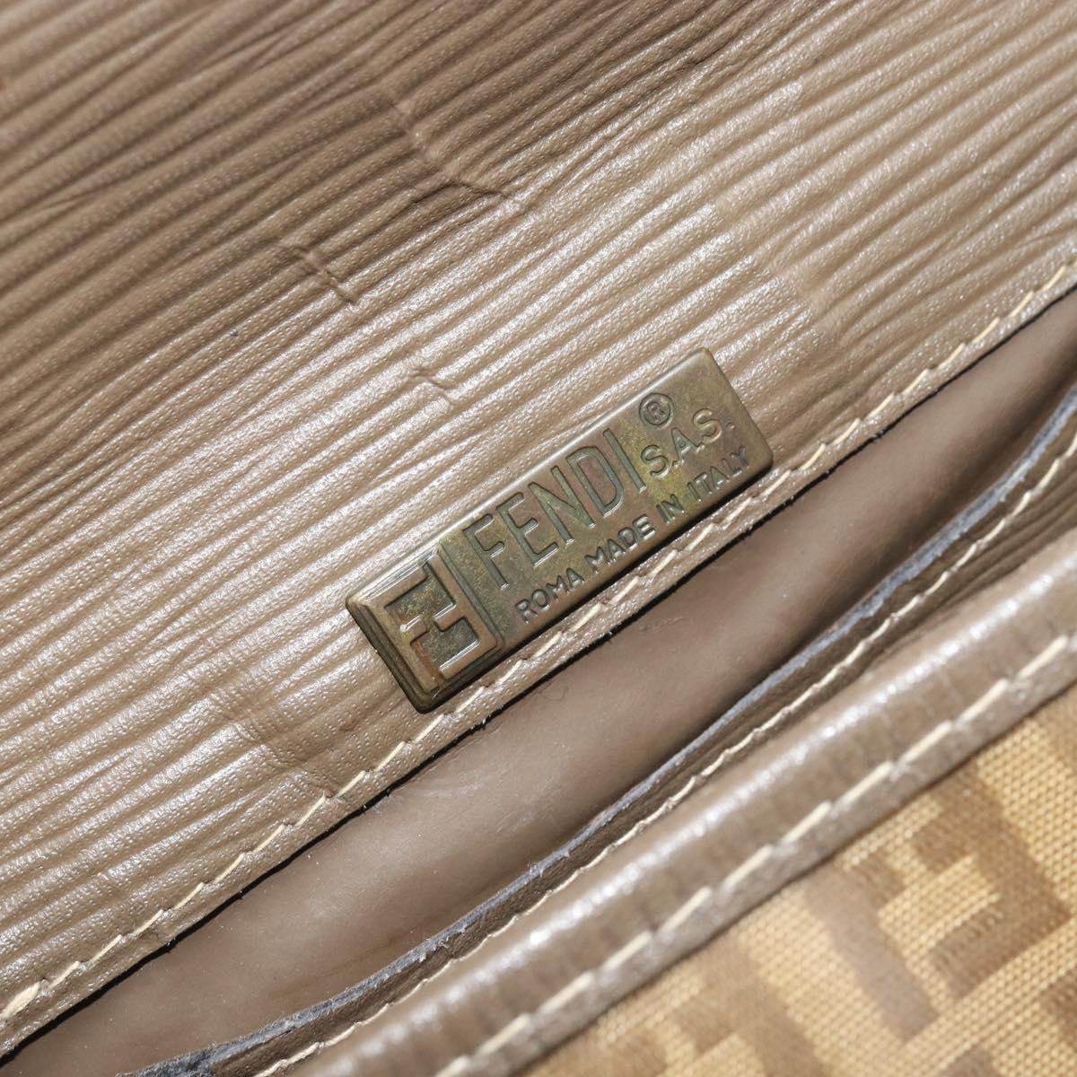 FENDI Zucchino Canvas Shoulder Bag Coated Canvas Beige Auth ep12978