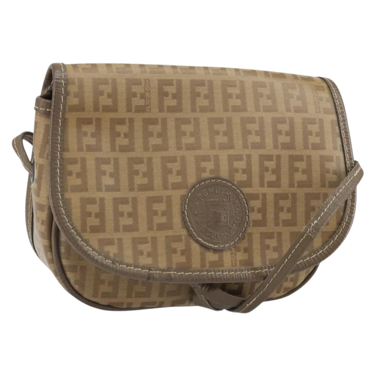 FENDI Zucchino Canvas Shoulder Bag Coated Canvas Beige Auth ep12978