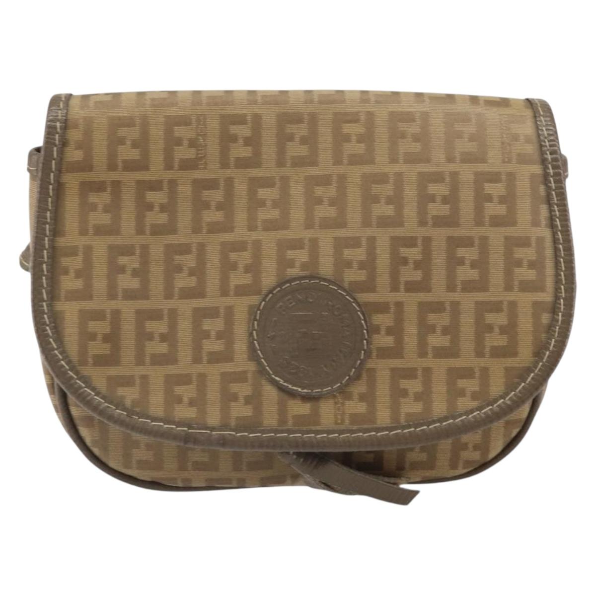 FENDI Zucchino Canvas Shoulder Bag Coated Canvas Beige Auth ep12978