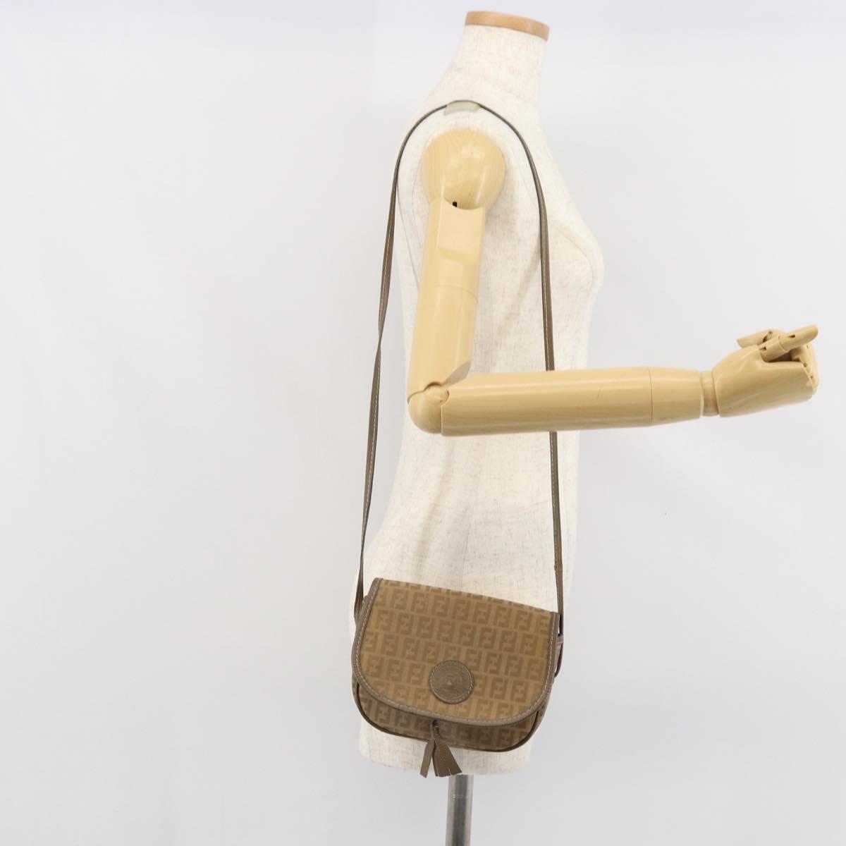 FENDI Zucchino Canvas Shoulder Bag Coated Canvas Beige Auth ep12978