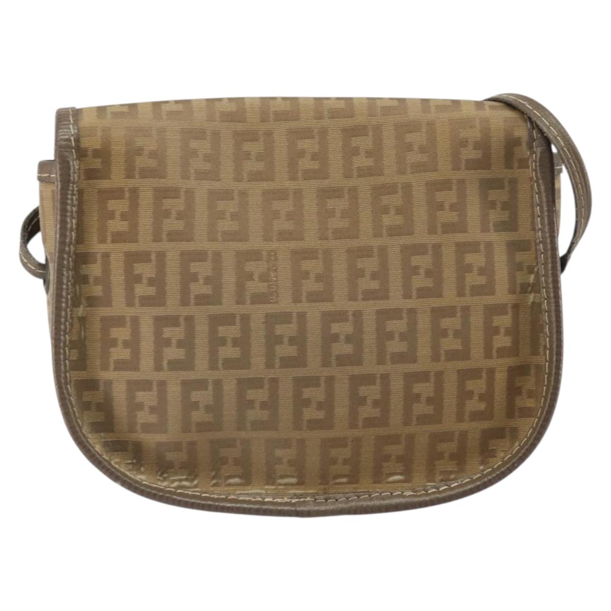 FENDI Zucchino Canvas Shoulder Bag Coated Canvas Beige Auth ep12978