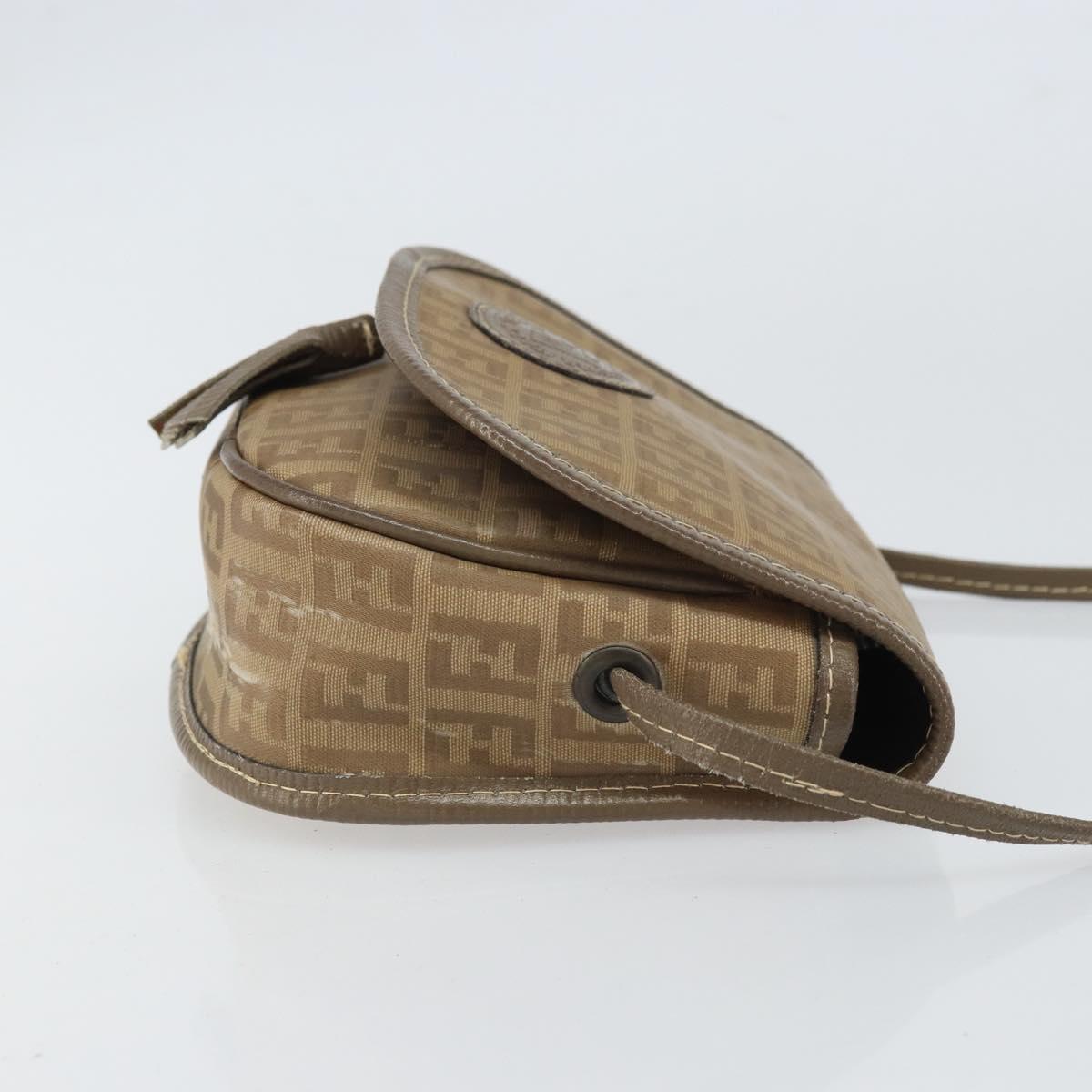 FENDI Zucchino Canvas Shoulder Bag Coated Canvas Beige Auth ep12978