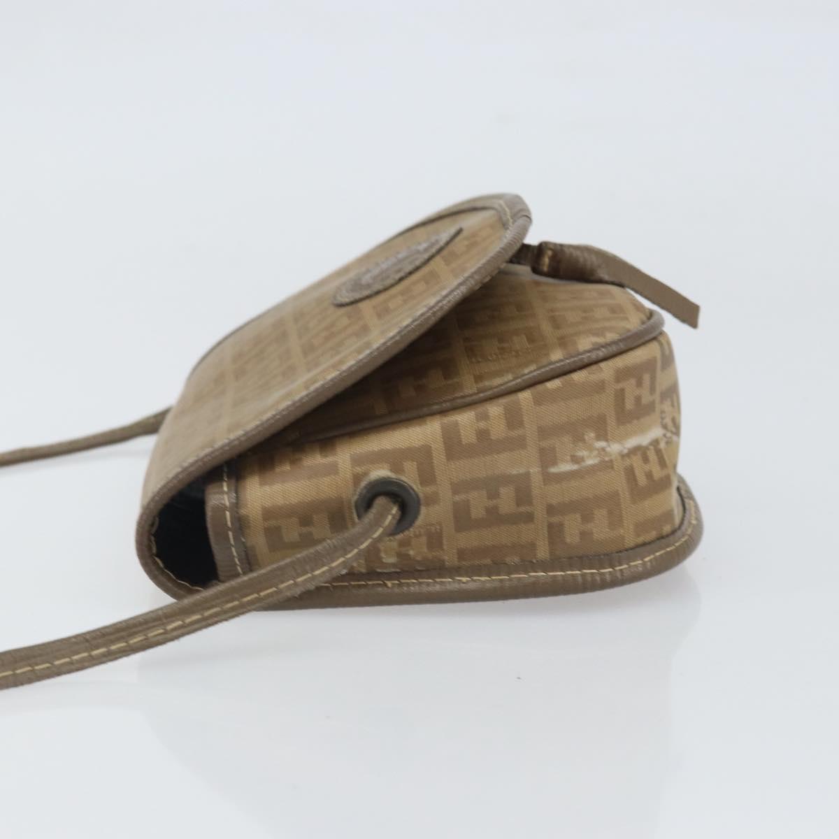 FENDI Zucchino Canvas Shoulder Bag Coated Canvas Beige Auth ep12978