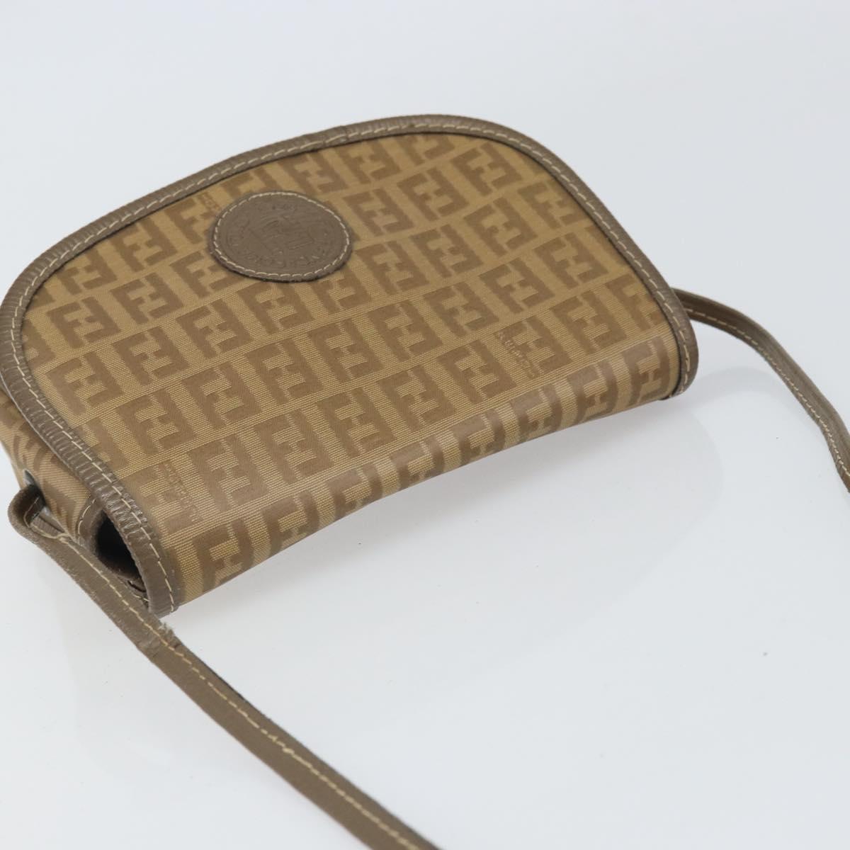 FENDI Zucchino Canvas Shoulder Bag Coated Canvas Beige Auth ep12978