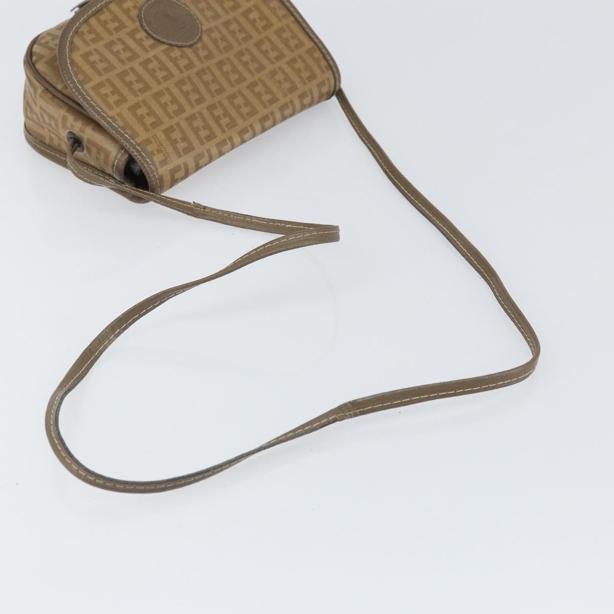 FENDI Zucchino Canvas Shoulder Bag Coated Canvas Beige Auth ep12978